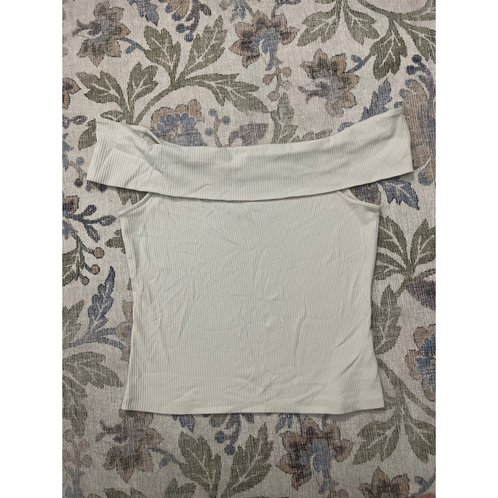 Old Navy Off The Shoulder Top Womens XL Cream Excellent Ribbed Knit Short Sleeve
